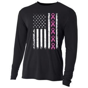 Breast Cancer s American Flag Breast Cancer Awareness Cooling Performance Long Sleeve Crew