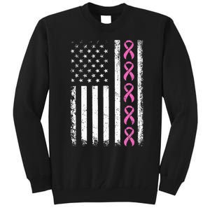 Breast Cancer s American Flag Breast Cancer Awareness Tall Sweatshirt