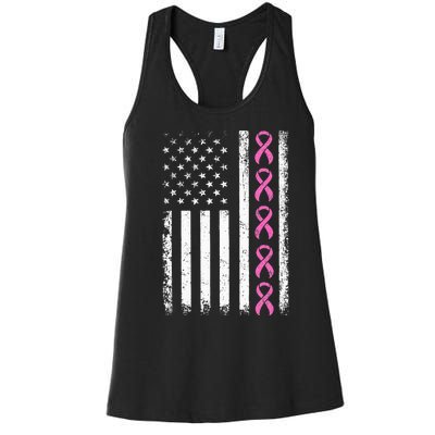 Breast Cancer s American Flag Breast Cancer Awareness Women's Racerback Tank