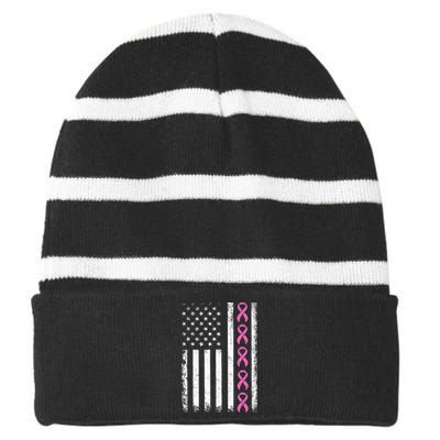 Breast Cancer s American Flag Breast Cancer Awareness Striped Beanie with Solid Band