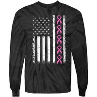 Breast Cancer s American Flag Breast Cancer Awareness Tie-Dye Long Sleeve Shirt