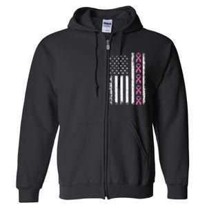 Breast Cancer s American Flag Breast Cancer Awareness Full Zip Hoodie