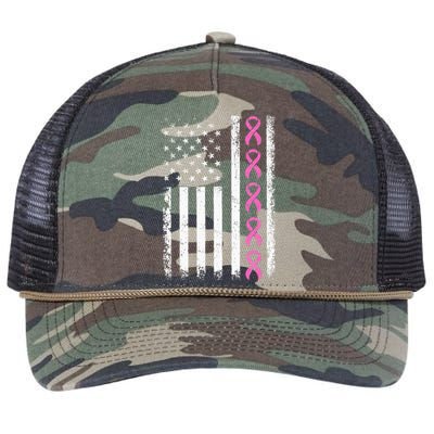 Breast Cancer s American Flag Breast Cancer Awareness Retro Rope Trucker Hat Cap