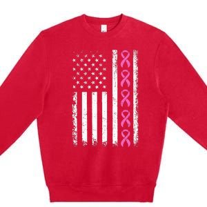 Breast Cancer s American Flag Breast Cancer Awareness Premium Crewneck Sweatshirt