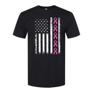 Breast Cancer s American Flag Breast Cancer Awareness Softstyle CVC T-Shirt