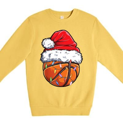 Basketball Christmas Santa Hat Funny Basketball Xmas Gift Premium Crewneck Sweatshirt