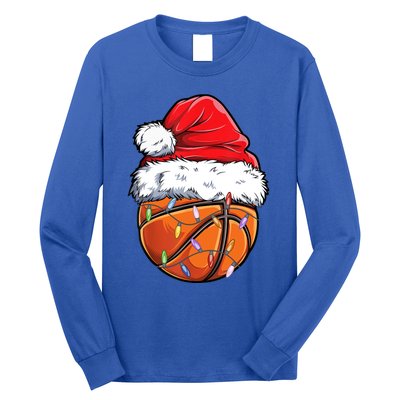 Basketball Christmas Santa Hat Funny Basketball Xmas Gift Long Sleeve Shirt