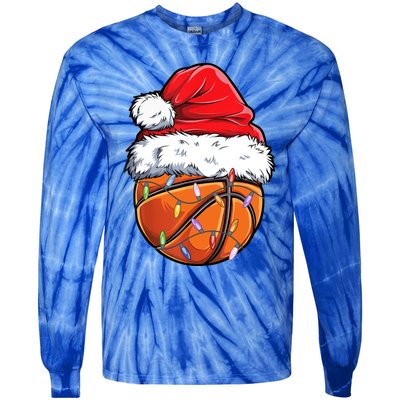 Basketball Christmas Santa Hat Funny Basketball Xmas Gift Tie-Dye Long Sleeve Shirt