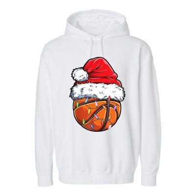 Basketball Christmas Santa Hat Funny Basketball Xmas Gift Garment-Dyed Fleece Hoodie