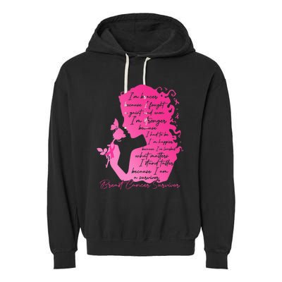 Breast Cancer Survivor Woman Pink Rose Flower Butterfly Garment-Dyed Fleece Hoodie