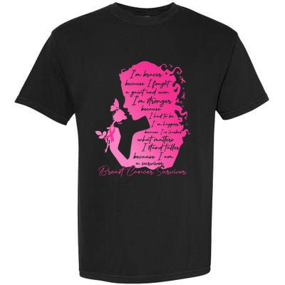 Breast Cancer Survivor Woman Pink Rose Flower Butterfly Garment-Dyed Heavyweight T-Shirt