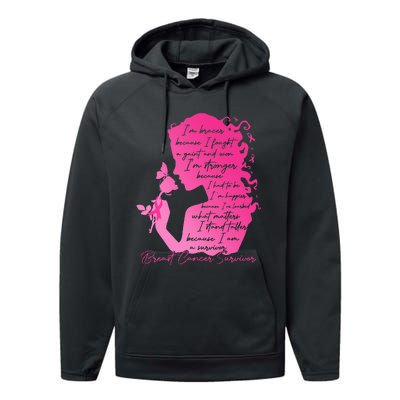 Breast Cancer Survivor Woman Pink Rose Flower Butterfly Performance Fleece Hoodie