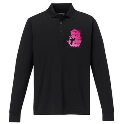 Breast Cancer Survivor Woman Pink Rose Flower Butterfly Performance Long Sleeve Polo