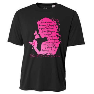 Breast Cancer Survivor Woman Pink Rose Flower Butterfly Cooling Performance Crew T-Shirt