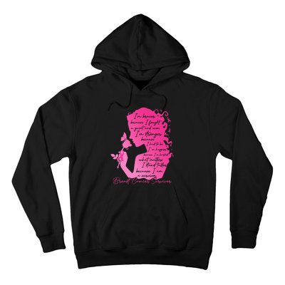 Breast Cancer Survivor Woman Pink Rose Flower Butterfly Hoodie