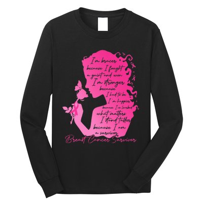 Breast Cancer Survivor Woman Pink Rose Flower Butterfly Long Sleeve Shirt