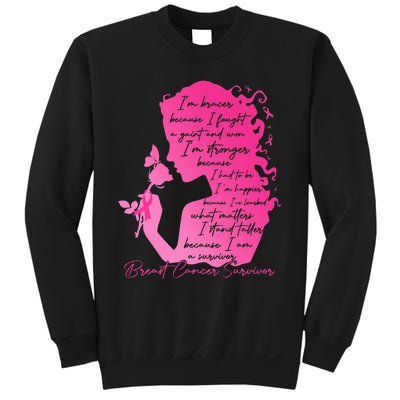 Breast Cancer Survivor Woman Pink Rose Flower Butterfly Sweatshirt