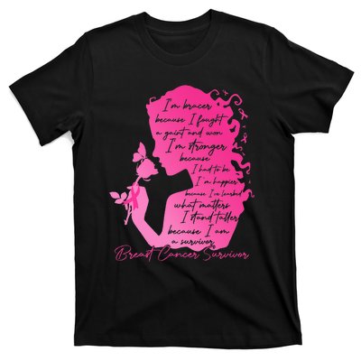 Breast Cancer Survivor Woman Pink Rose Flower Butterfly T-Shirt