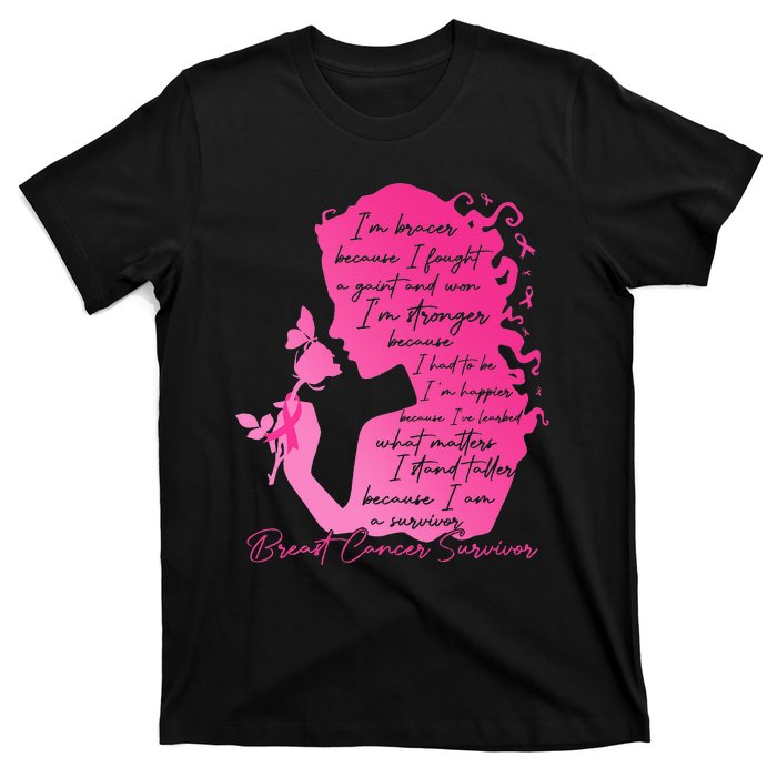 Breast Cancer Survivor Woman Pink Rose Flower Butterfly T-Shirt