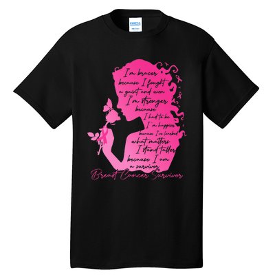 Breast Cancer Survivor Woman Pink Rose Flower Butterfly Tall T-Shirt