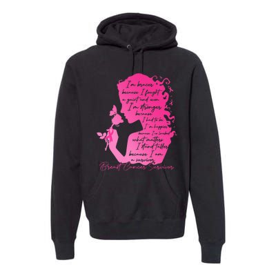 Breast Cancer Survivor Woman Pink Rose Flower Butterfly Premium Hoodie