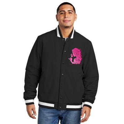 Breast Cancer Survivor Woman Pink Rose Flower Butterfly Insulated Varsity Jacket