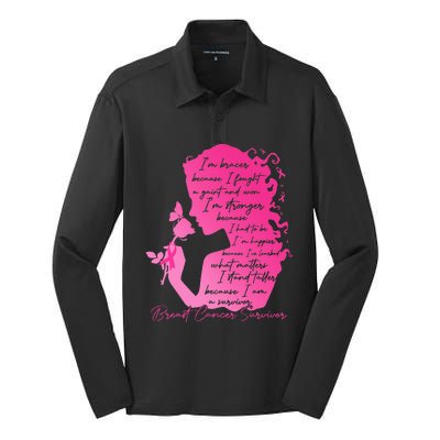 Breast Cancer Survivor Woman Pink Rose Flower Butterfly Silk Touch Performance Long Sleeve Polo