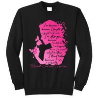 Breast Cancer Survivor Woman Pink Rose Flower Butterfly Tall Sweatshirt