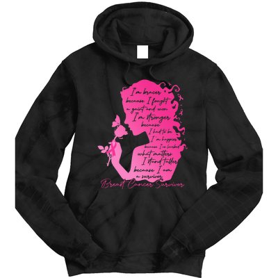 Breast Cancer Survivor Woman Pink Rose Flower Butterfly Tie Dye Hoodie