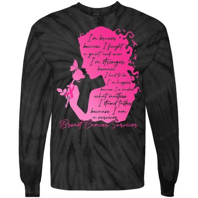 Breast Cancer Survivor Woman Pink Rose Flower Butterfly Tie-Dye Long Sleeve Shirt