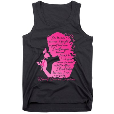 Breast Cancer Survivor Woman Pink Rose Flower Butterfly Tank Top