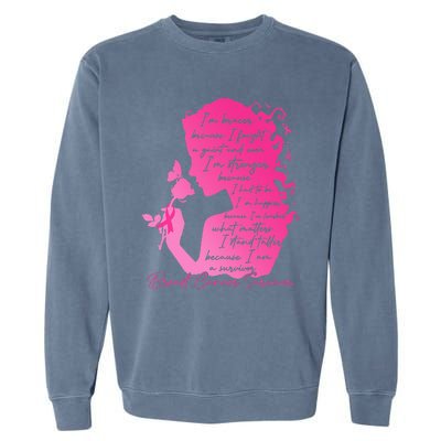 Breast Cancer Survivor Woman Pink Rose Flower Butterfly Garment-Dyed Sweatshirt