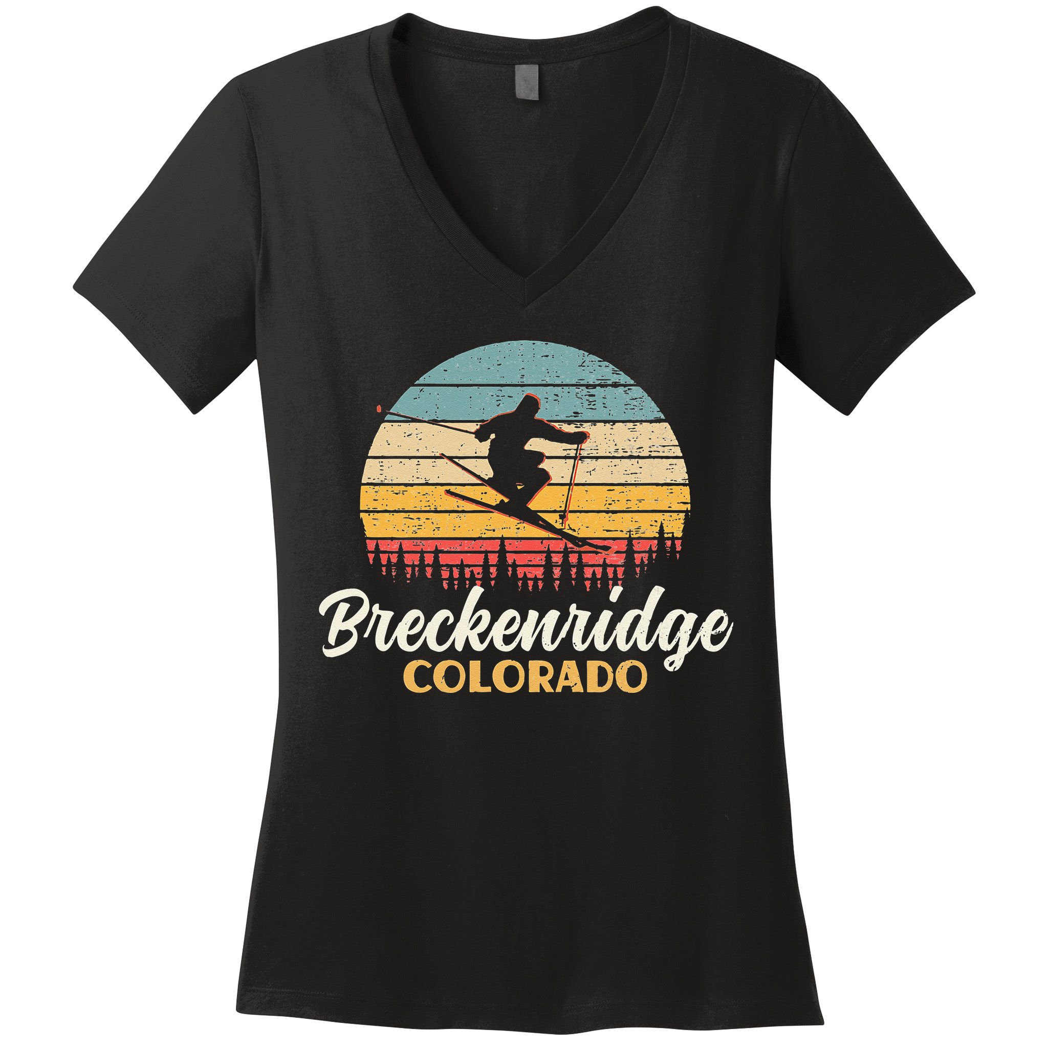 Breckenridge Colorado Skiing Vintage Mountain Ski Vacation Women's V-Neck T-Shirt