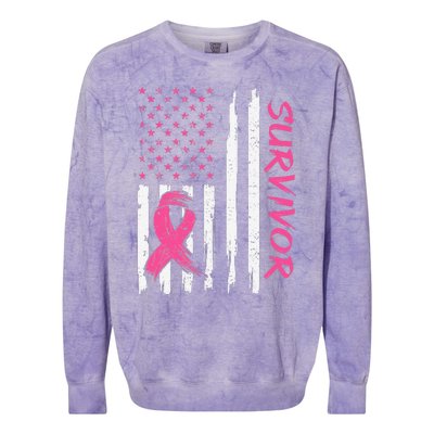 Breast Cancer Survivor American Flag Breast Cancer Awareness Colorblast Crewneck Sweatshirt