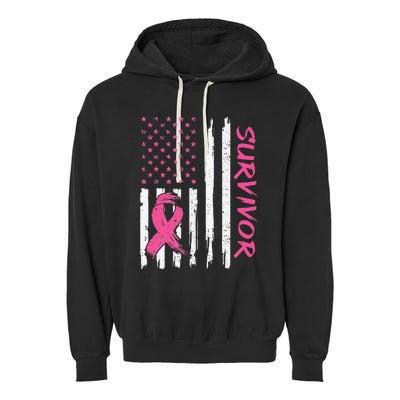 Breast Cancer Survivor American Flag Breast Cancer Awareness Garment-Dyed Fleece Hoodie