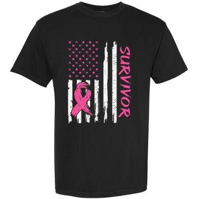 Breast Cancer Survivor American Flag Breast Cancer Awareness Garment-Dyed Heavyweight T-Shirt