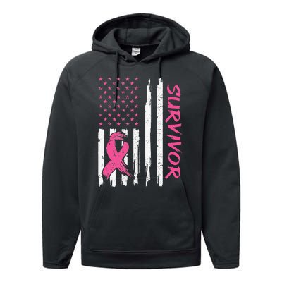 Breast Cancer Survivor American Flag Breast Cancer Awareness Performance Fleece Hoodie