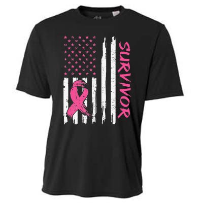 Breast Cancer Survivor American Flag Breast Cancer Awareness Cooling Performance Crew T-Shirt