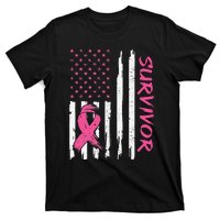 Breast Cancer Survivor American Flag Breast Cancer Awareness T-Shirt