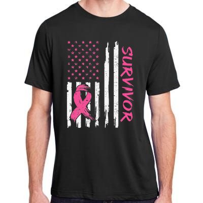 Breast Cancer Survivor American Flag Breast Cancer Awareness Adult ChromaSoft Performance T-Shirt