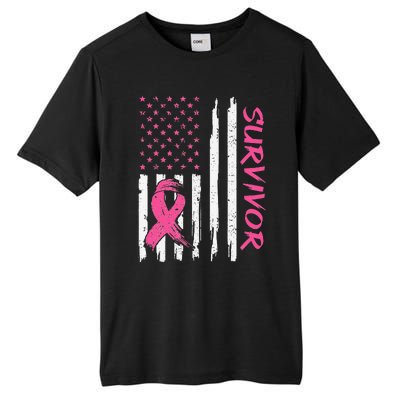 Breast Cancer Survivor American Flag Breast Cancer Awareness Tall Fusion ChromaSoft Performance T-Shirt