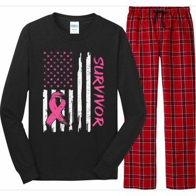 Breast Cancer Survivor American Flag Breast Cancer Awareness Long Sleeve Pajama Set