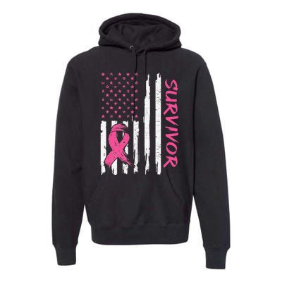 Breast Cancer Survivor American Flag Breast Cancer Awareness Premium Hoodie