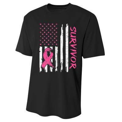 Breast Cancer Survivor American Flag Breast Cancer Awareness Performance Sprint T-Shirt