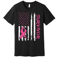 Breast Cancer Survivor American Flag Breast Cancer Awareness Premium T-Shirt