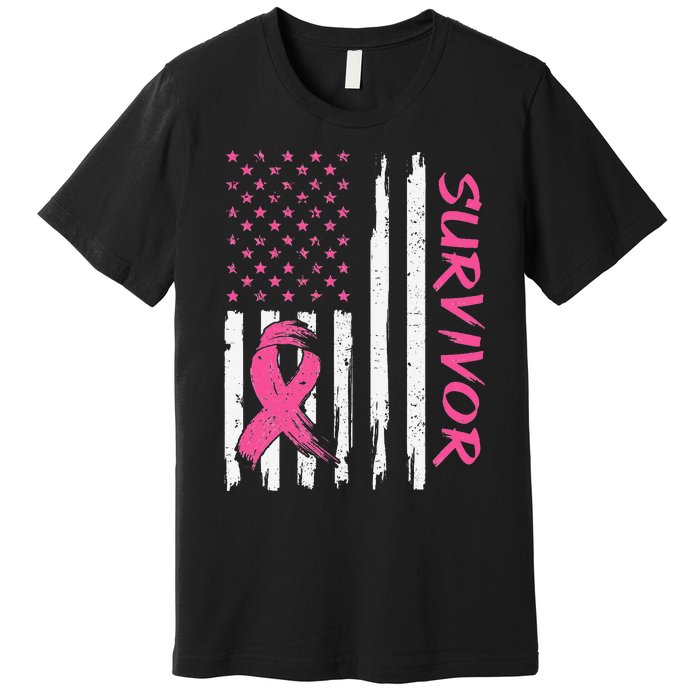 Breast Cancer Survivor American Flag Breast Cancer Awareness Premium T-Shirt