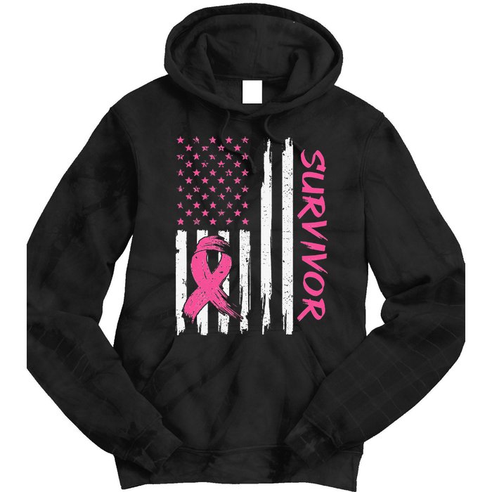 Breast Cancer Survivor American Flag Breast Cancer Awareness Tie Dye Hoodie