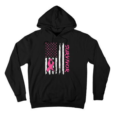 Breast Cancer Survivor American Flag Breast Cancer Awareness Tall Hoodie