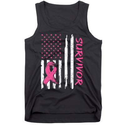 Breast Cancer Survivor American Flag Breast Cancer Awareness Tank Top