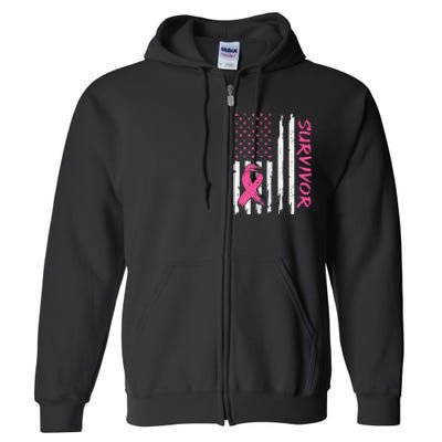 Breast Cancer Survivor American Flag Breast Cancer Awareness Full Zip Hoodie